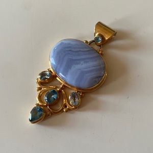 Blue Lace Agate Stone Pendant purple stone jeweled